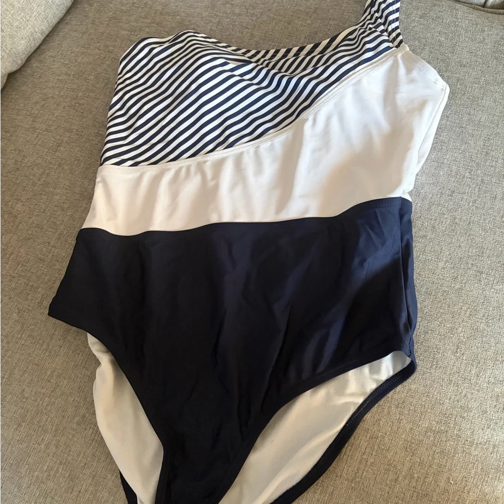 Kona Sol Navy and White Striped Swimsuit